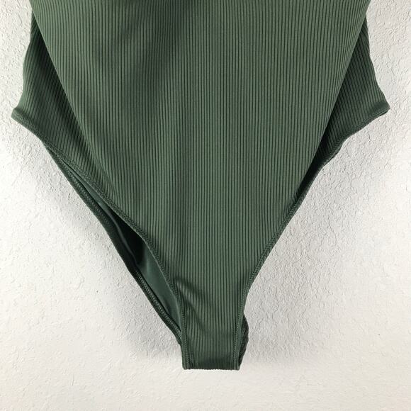 NWT H&M Ribbed High Leg Padded One Piece Swimsuit Bathing Suit Green Size XL - Picture 5 of 8